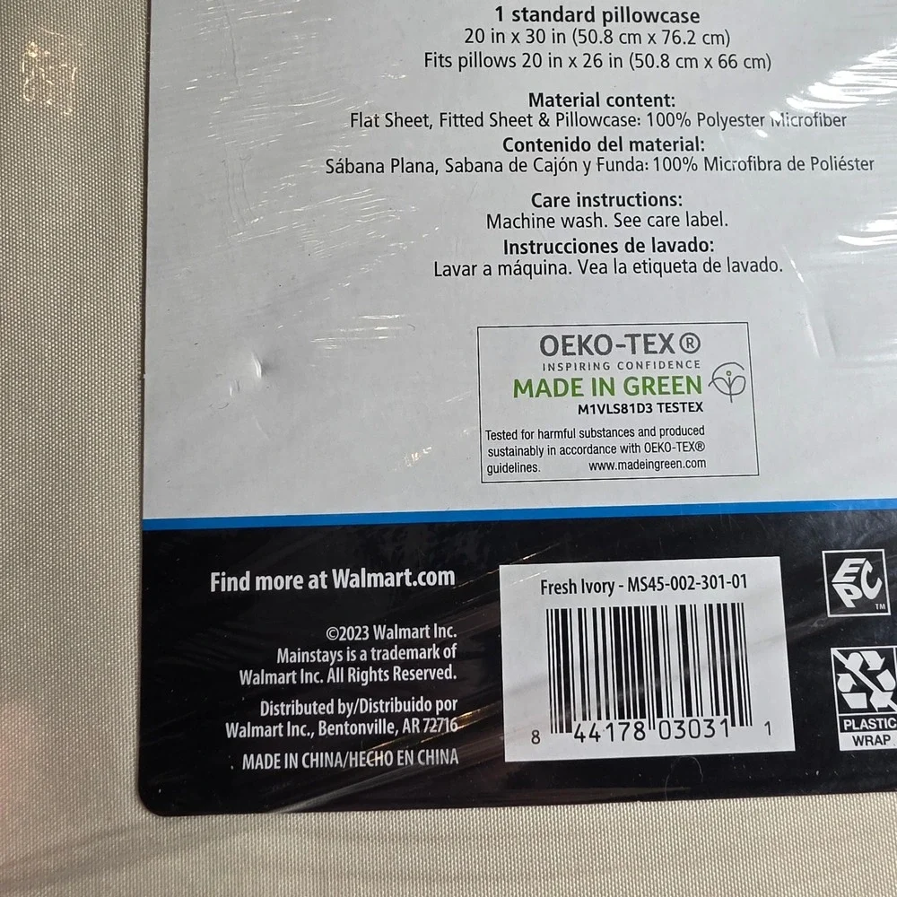 Mainstays Twin Microfiber Sheet Set Fresh Ivory 3 Piece MS45-002-301-01 O4